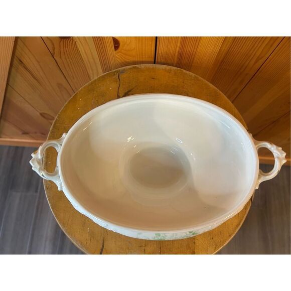 Vintage oval dish, footed handles lid floral gold etching (8726) - Picture 6 of 15